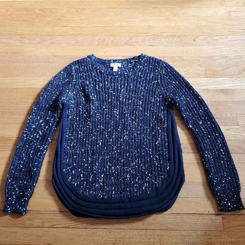 Forever 21 Contemporary Black Marled Chunky Knit Curved Hem Sweater Large